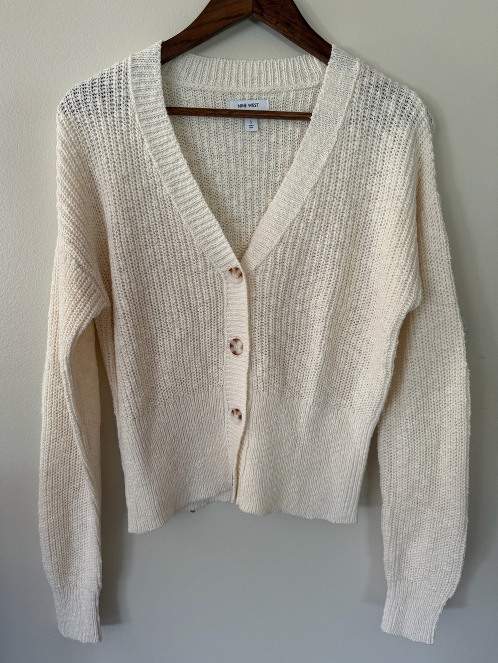 Nine West Off-White V-Neck Button Knit Cardigan